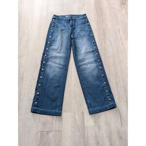 SOHO New York & Co Jeans Blue Wide Leg Snap Button Sides 29x31.5 Boho/Hippie